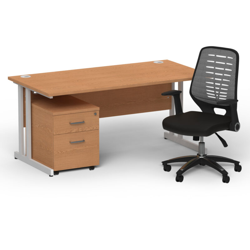 Impulse 1600mm Cantilever Straight Desk With Mobile Pedestal and Relay Silver Back Operator Chair - Image 5