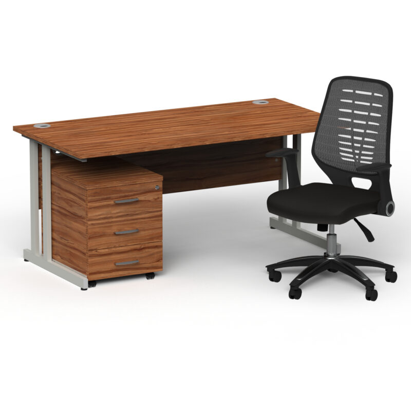 Impulse 1600mm Cantilever Straight Desk With Mobile Pedestal and Relay Silver Back Operator Chair - Image 19