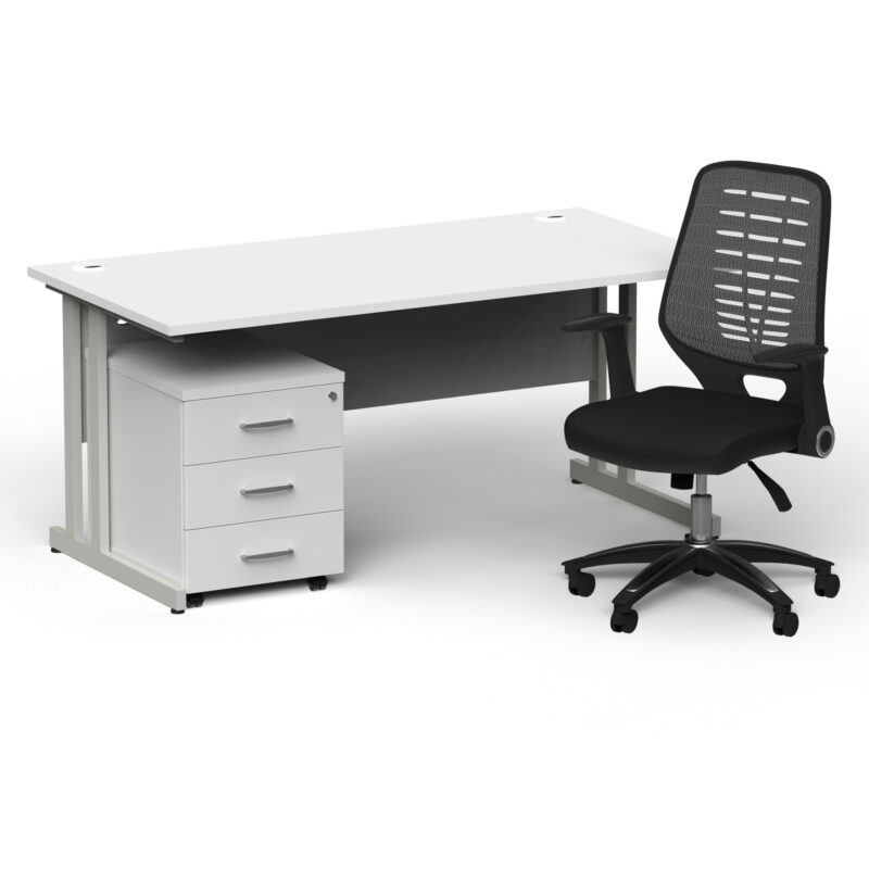Impulse 1600mm Cantilever Straight Desk With Mobile Pedestal and Relay Silver Back Operator Chair - Image 21