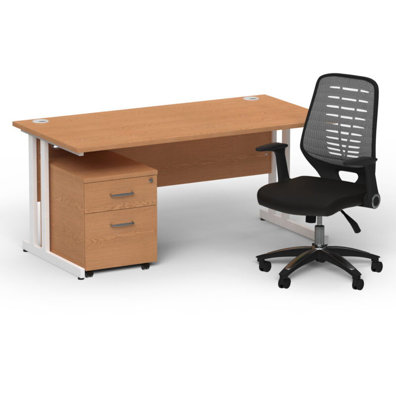 Impulse 1600mm Cantilever Straight Desk With Mobile Pedestal and Relay Silver Back Operator Chair - Image 29