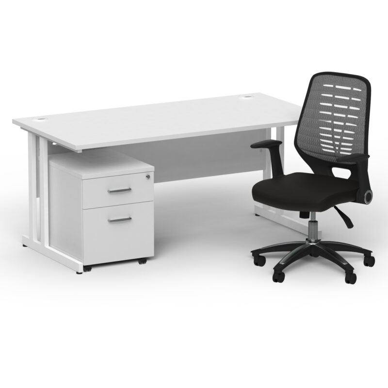 Impulse 1600mm Cantilever Straight Desk With Mobile Pedestal and Relay Silver Back Operator Chair - Image 33