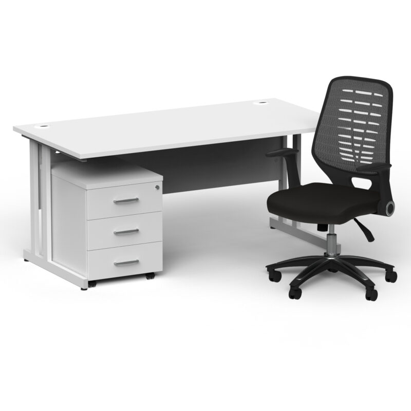 Impulse 1600mm Cantilever Straight Desk With Mobile Pedestal and Relay Silver Back Operator Chair - Image 45