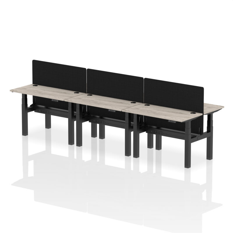 Air Back-to-Back Slimline Height Adjustable Bench Desk - 6 Person with Black Straight Screen - Image 7