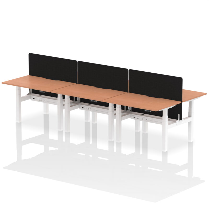 Air Back-to-Back Scalloped Edge Height Adjustable Bench Desk - 6 Person with Black Straight Screen - Image 3