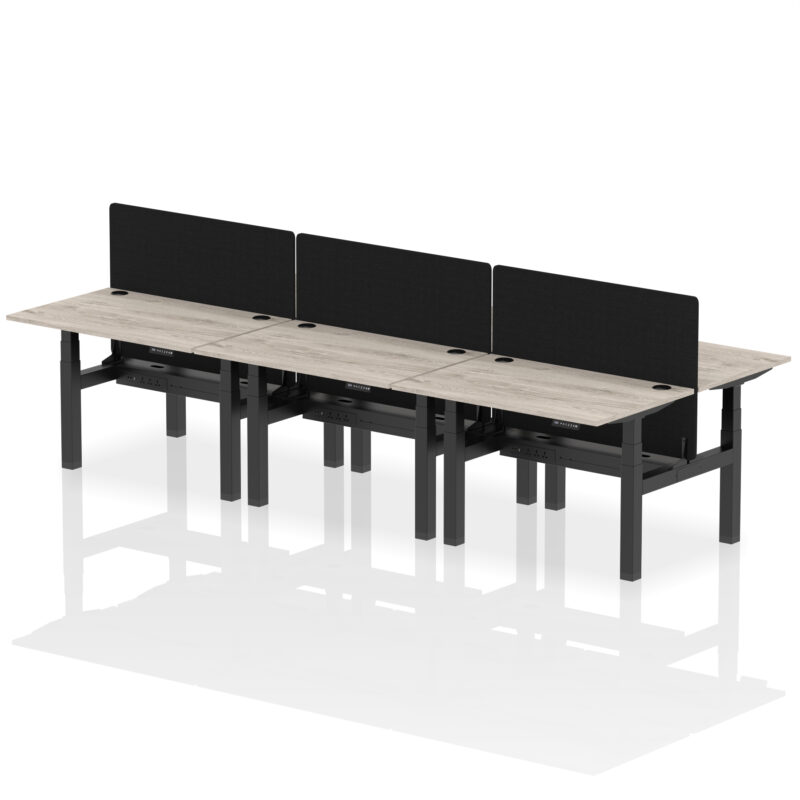 Air Back-to-Back Height Adjustable Bench Desk - 6 Person with Black Straight Screen - Image 7