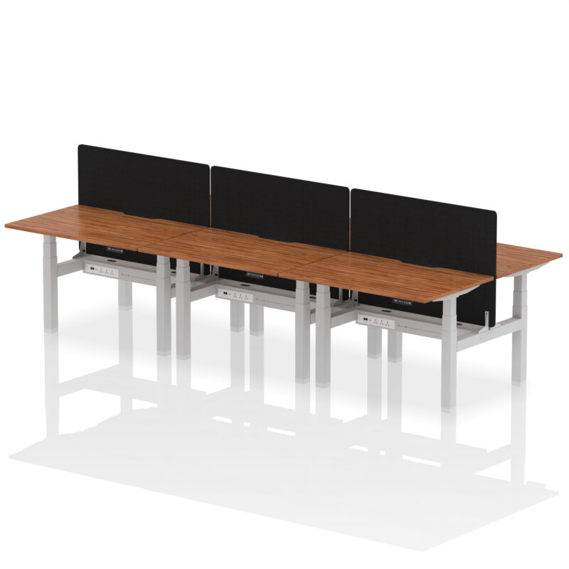 Air Back-to-Back Scalloped Edge Height Adjustable Bench Desk - 6 Person with Black Straight Screen - Image 14