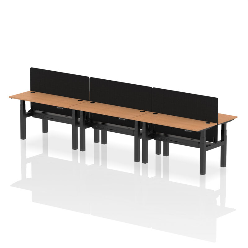 Air Back-to-Back Slimline Height Adjustable Bench Desk - 6 Person with Black Straight Screen - Image 34