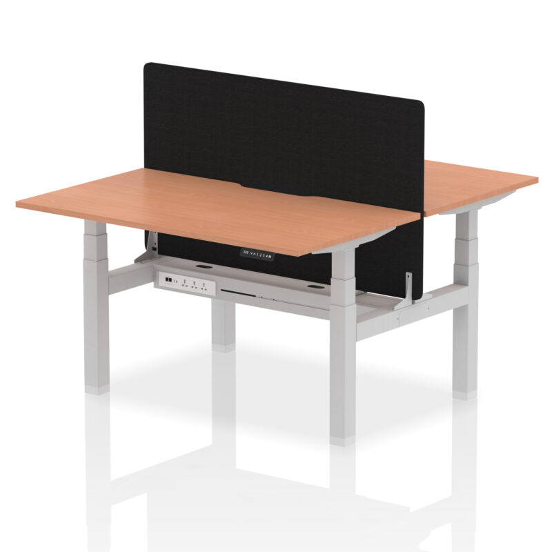 Air Back-to-Back Scalloped Edge Height Adjustable Bench Desk - 2 Person with Black Straight Screen - Image 20
