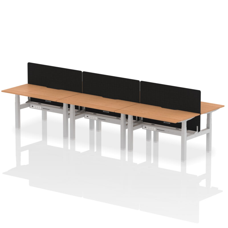 Air Back-to-Back Scalloped Edge Height Adjustable Bench Desk - 6 Person with Black Straight Screen - Image 29