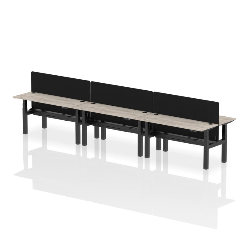 Air Back-to-Back Slimline Height Adjustable Bench Desk - 6 Person with Black Straight Screen - Image 49