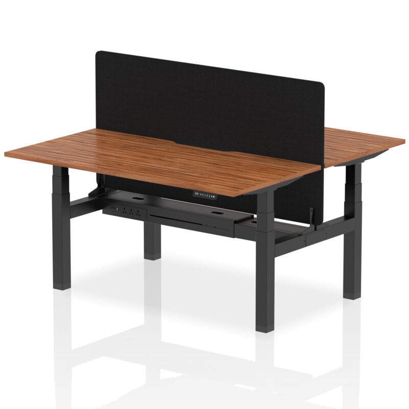 Air Back-to-Back Scalloped Edge Height Adjustable Bench Desk - 2 Person with Black Straight Screen - Image 49