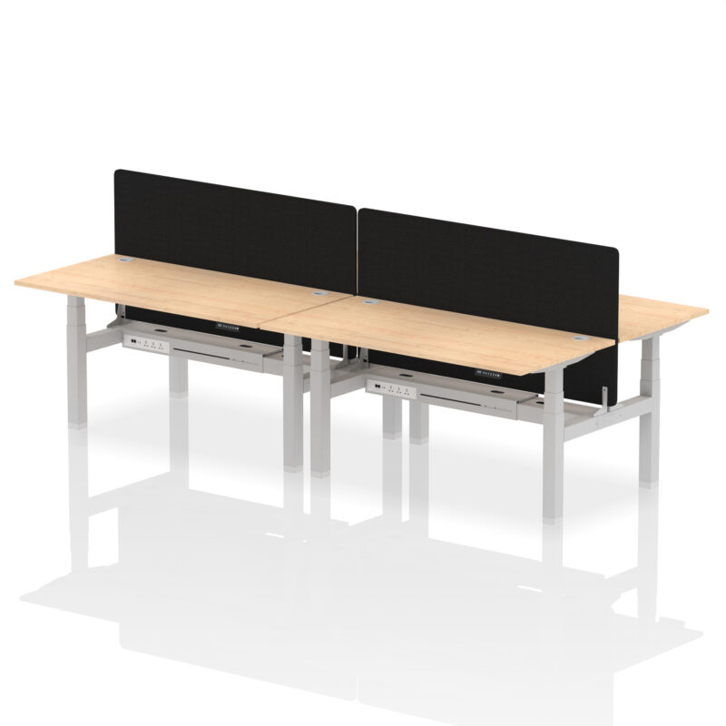Air Back-to-Back Height Adjustable Bench Desk - 4 Person with Black Straight Screen - Image 53