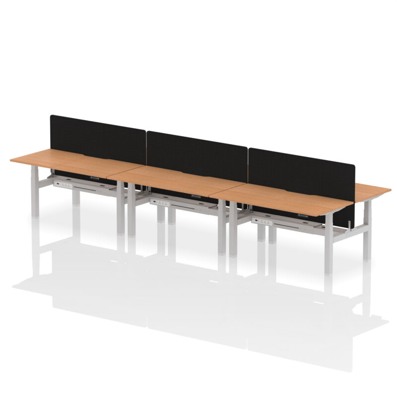 Air Back-to-Back Scalloped Edge Height Adjustable Bench Desk - 6 Person with Black Straight Screen - Image 47