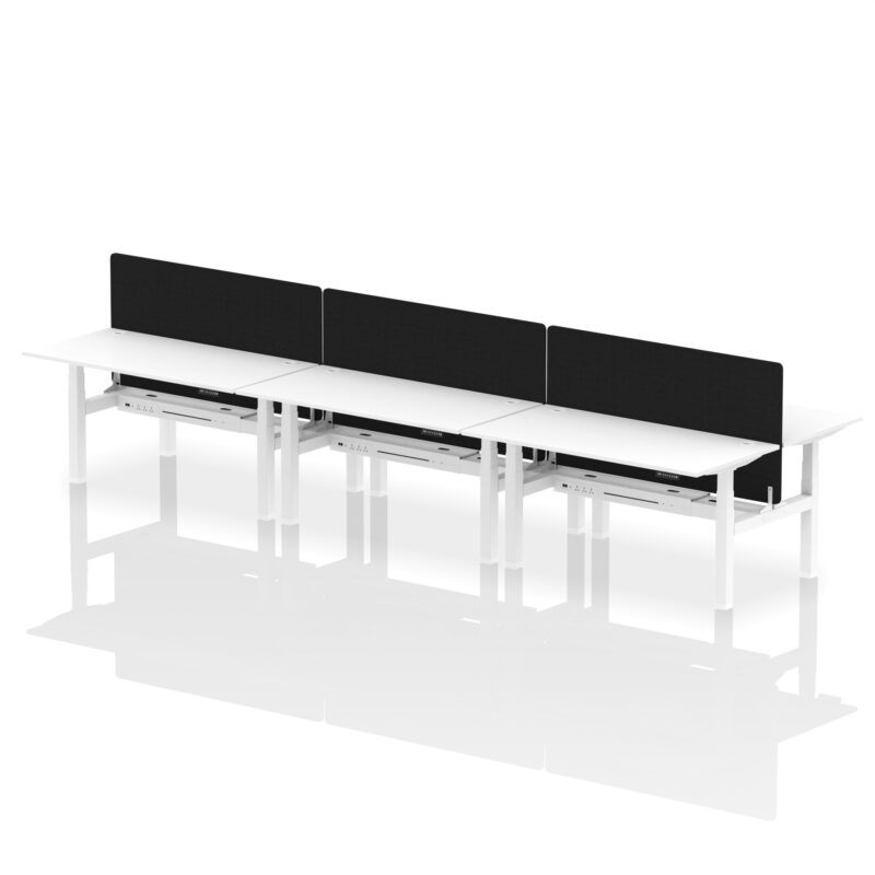 Air Back-to-Back Height Adjustable Bench Desk - 6 Person with Black Straight Screen - Image 63