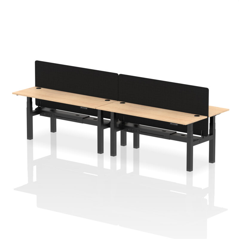 Air Back-to-Back Slimline Height Adjustable Bench Desk - 4 Person with Black Straight Screen - Image 73