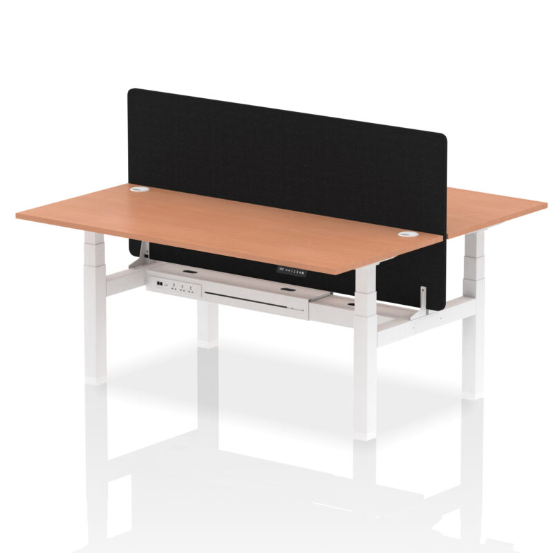 Air Back-to-Back Height Adjustable Bench Desk - 2 Person with Black Straight Screen - Image 66