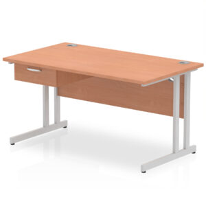 Impulse Cantilever Straight Desk Silver Frame With Single One Drawer Fixed Pedestal - Image 8