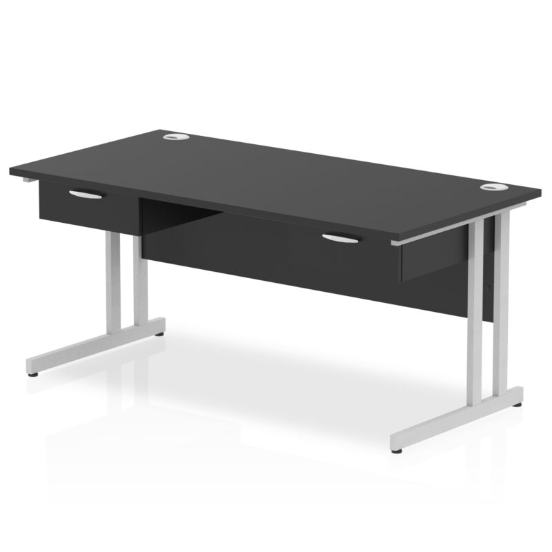 Impulse Cantilever Straight Desk Silver Frame With Two One Drawer Fixed Pedestals - Image 2