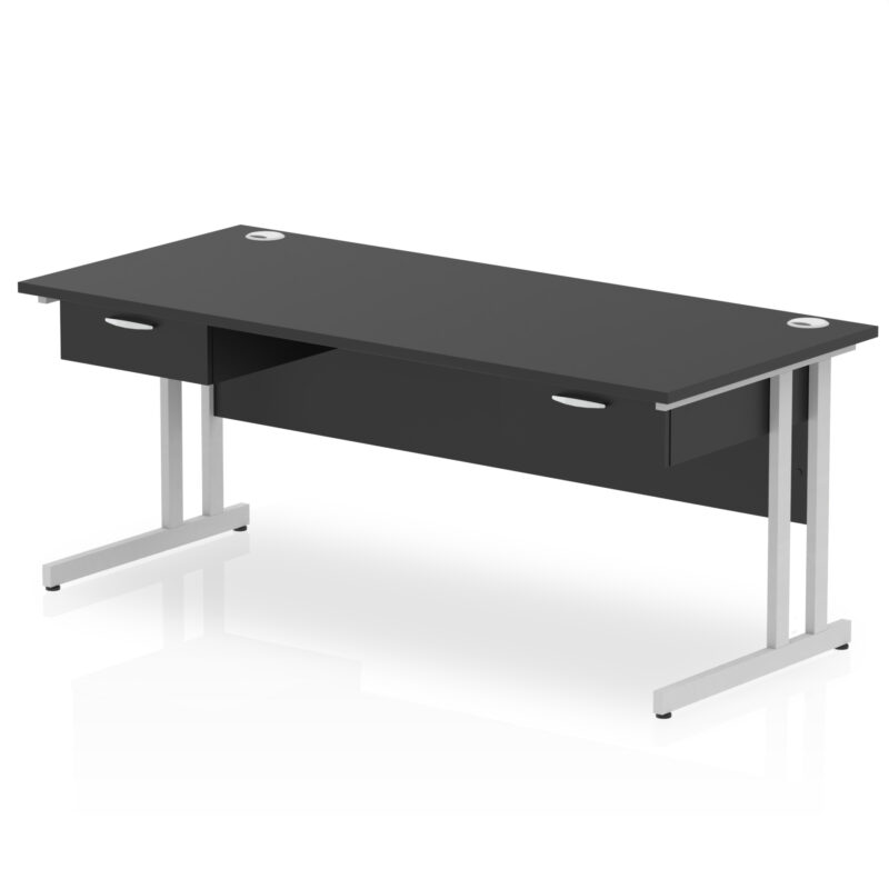 Impulse Cantilever Straight Desk Silver Frame With Two One Drawer Fixed Pedestals - Image 9