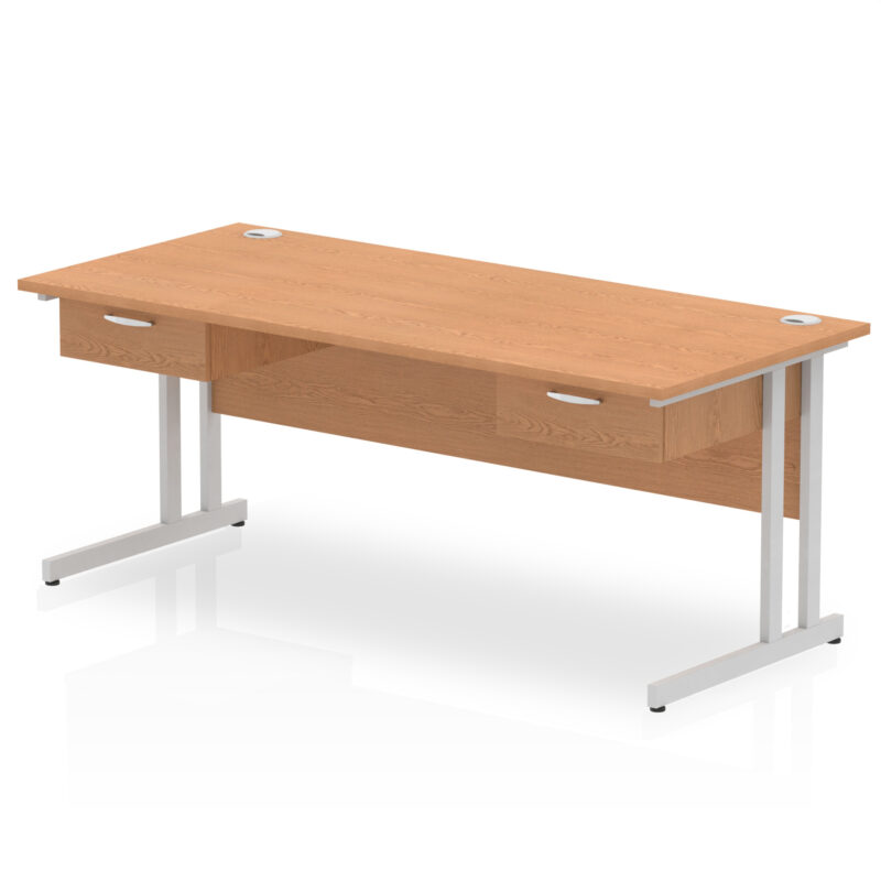 Impulse Cantilever Straight Desk Silver Frame With Two One Drawer Fixed Pedestals - Image 12