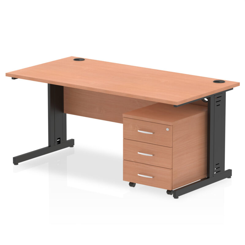 Impulse 1600mm Cable Managed Straight Desk With Mobile Pedestal - Image 32