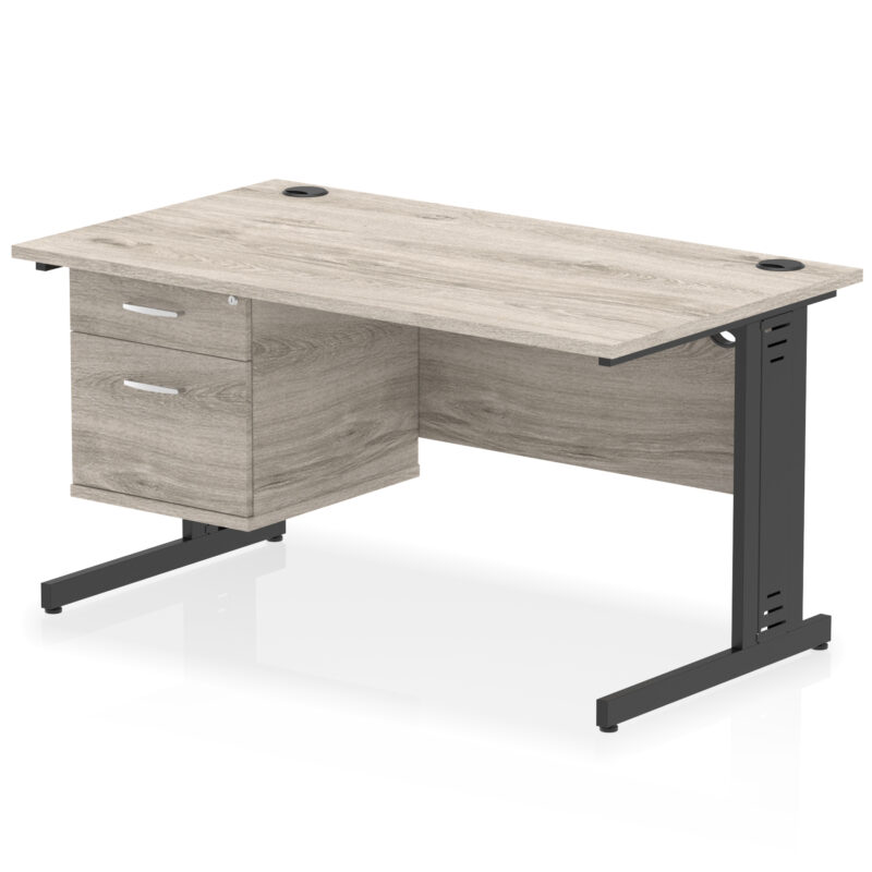 Impulse 1400mm Cable Managed Straight Desk With Single Fixed Pedestal - Image 47