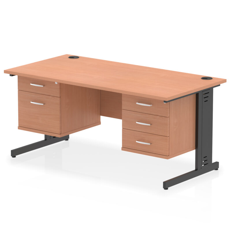 Impulse 1600mm Cable Managed Straight Desk With Two Fixed Pedestal - Image 56