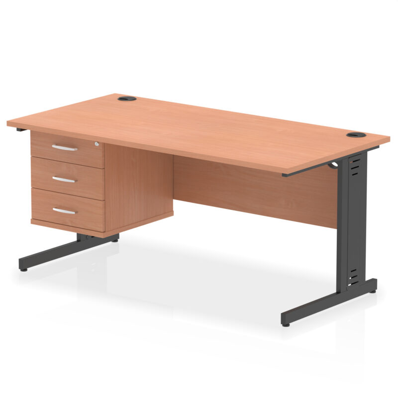 Impulse 1600mm Cable Managed Straight Desk With Single Fixed Pedestal - Image 54