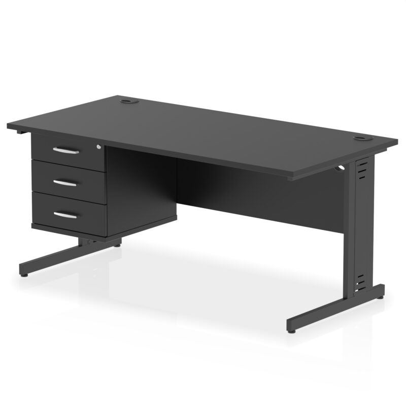 Impulse 1600mm Cable Managed Straight Desk With Single Fixed Pedestal - Image 55