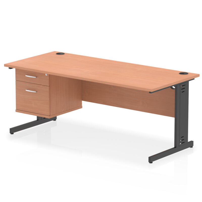 Impulse 1800mm Cable Managed Straight Desk With Single Fixed Pedestal - Image 45