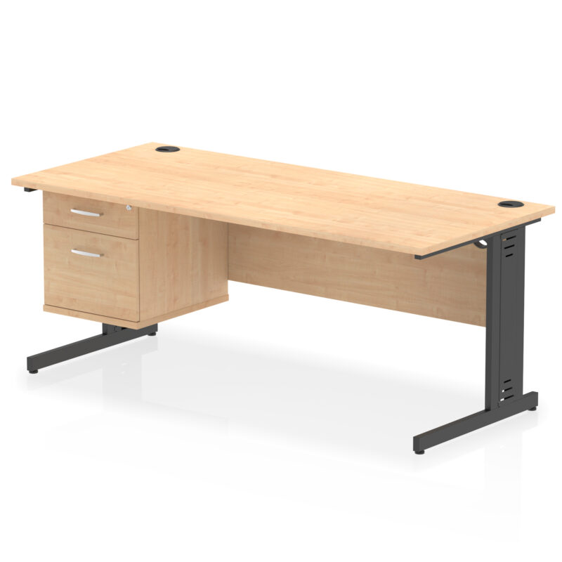 Impulse 1800mm Cable Managed Straight Desk With Single Fixed Pedestal - Image 49