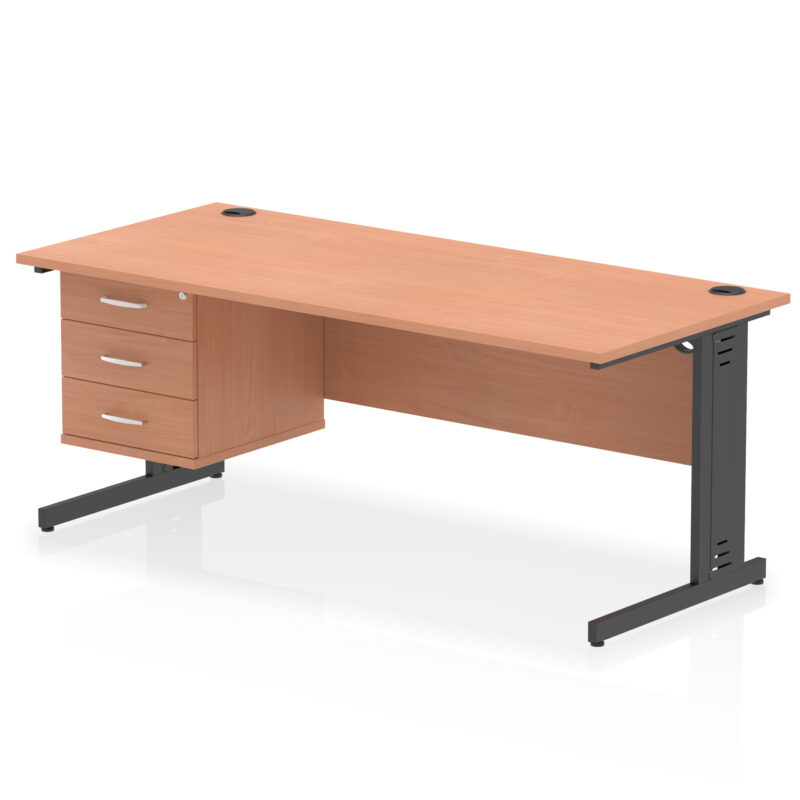 Impulse 1800mm Cable Managed Straight Desk With Single Fixed Pedestal - Image 54