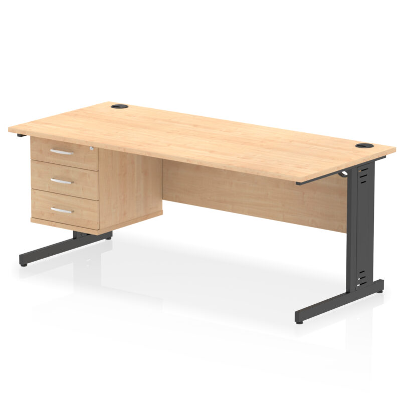 Impulse 1800mm Cable Managed Straight Desk With Single Fixed Pedestal - Image 58