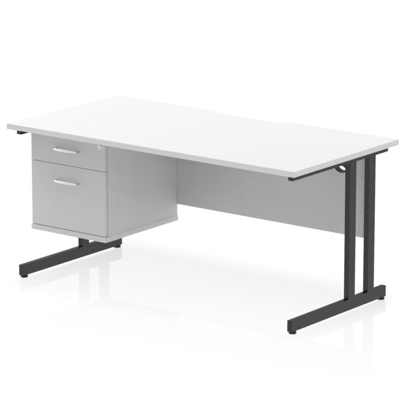 Impulse Scalloped Edge 1600mm Cantilever Straight Desk With Single Fixed Pedestal - Image 18