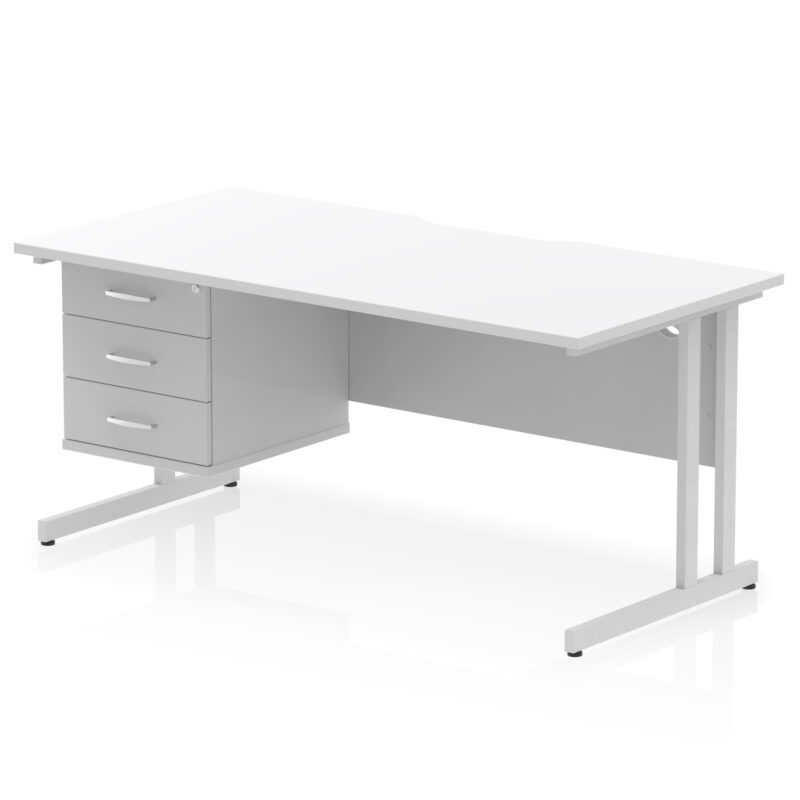 Impulse Scalloped Edge 1600mm Cantilever Straight Desk With Single Fixed Pedestal - Image 37
