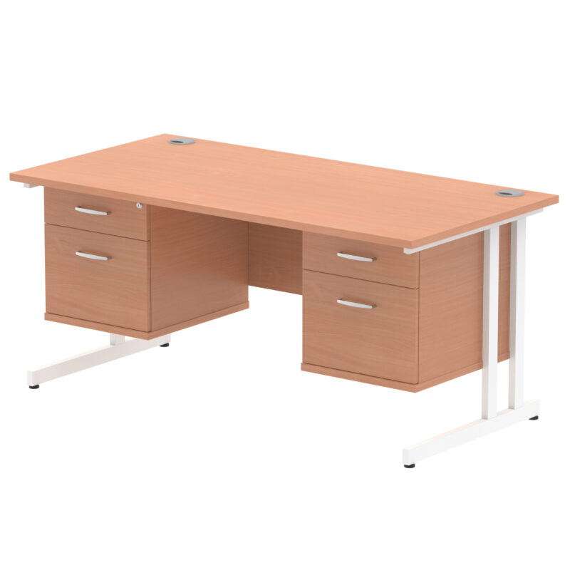 Impulse 1600mm Cantilever Straight Desk With Two Fixed Pedestal - Image 2