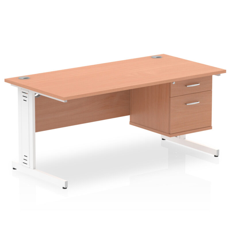Impulse 1600mm Cable Managed Straight Desk With Single Fixed Pedestal - Image 6
