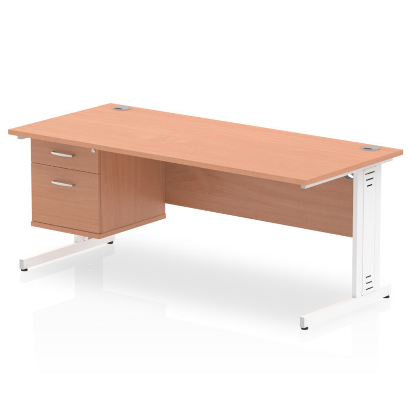 Impulse 1800mm Cable Managed Straight Desk With Single Fixed Pedestal - Image 3