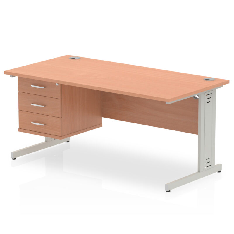 Impulse 1600mm Cable Managed Straight Desk With Single Fixed Pedestal - Image 3