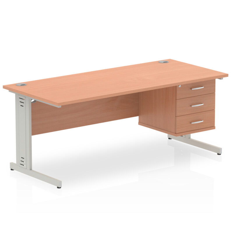 Impulse 1800mm Cable Managed Straight Desk With Single Fixed Pedestal - Image 6