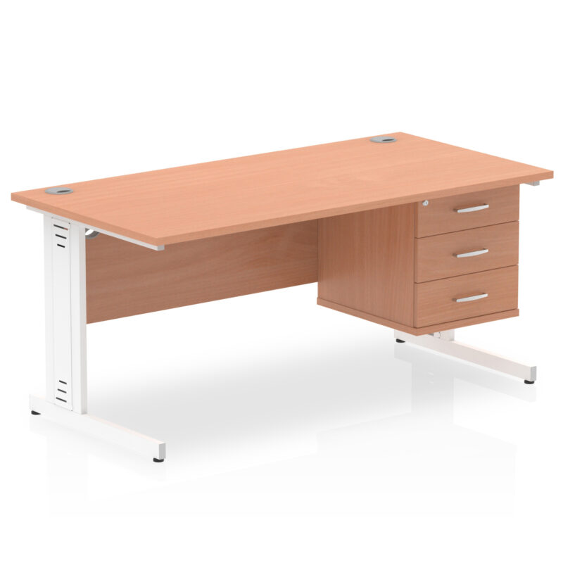 Impulse 1600mm Cable Managed Straight Desk With Single Fixed Pedestal - Image 8