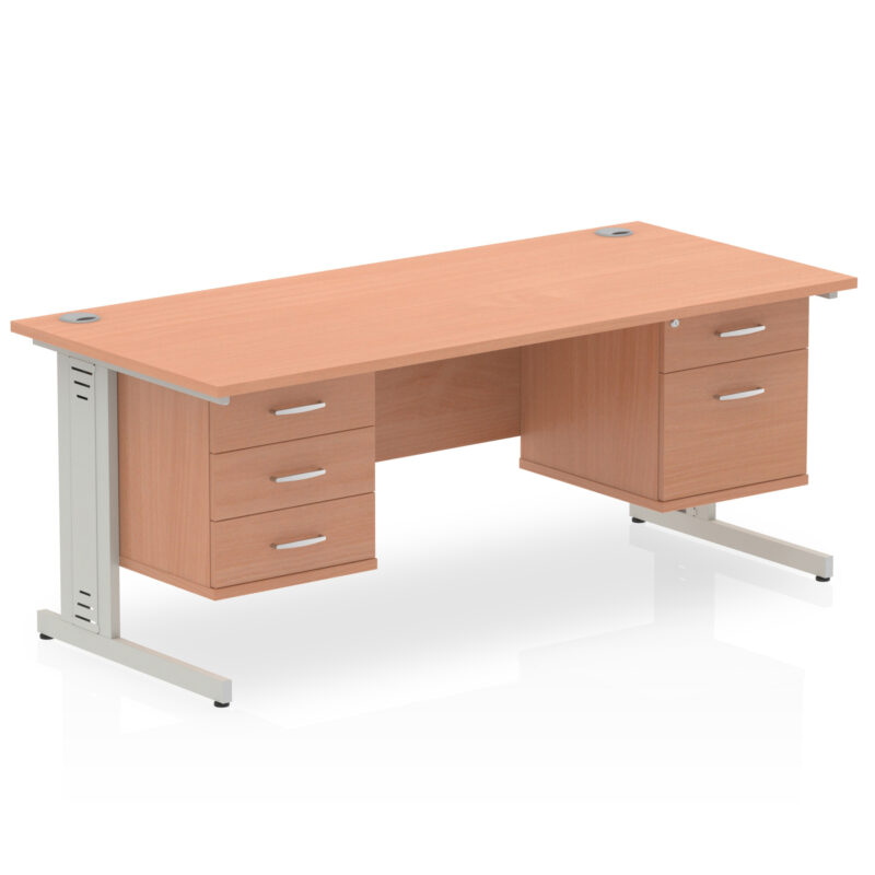 Impulse 1600mm Cable Managed Straight Desk With Two Fixed Pedestal - Image 2