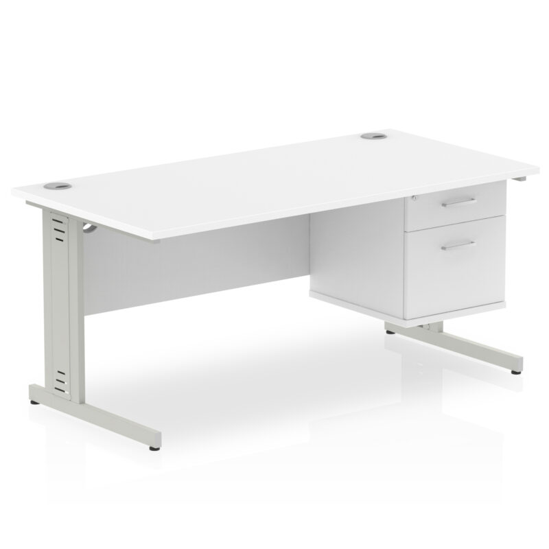 Impulse 1600mm Cable Managed Straight Desk With Single Fixed Pedestal - Image 38