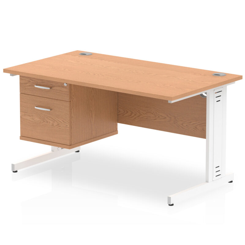 Impulse 1400mm Cable Managed Straight Desk With Single Fixed Pedestal - Image 25