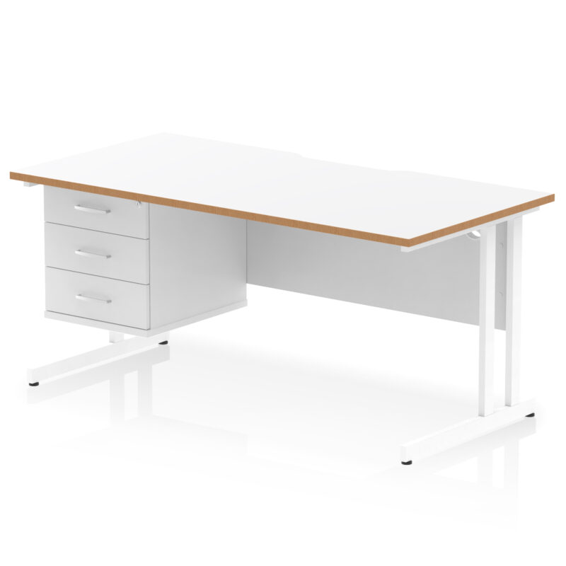 Impulse Scalloped Edge 1600mm Cantilever Straight Desk With Single Fixed Pedestal - Image 2