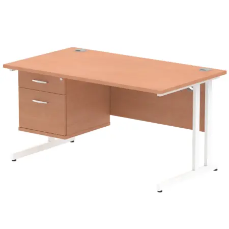 Impulse 1400mm Cantilever Straight Desk With Single Fixed Pedestal