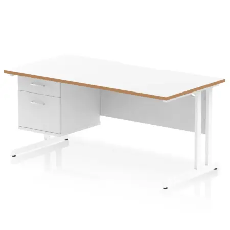 Impulse Scalloped Edge 1600mm Cantilever Straight Desk With Single Fixed Pedestal